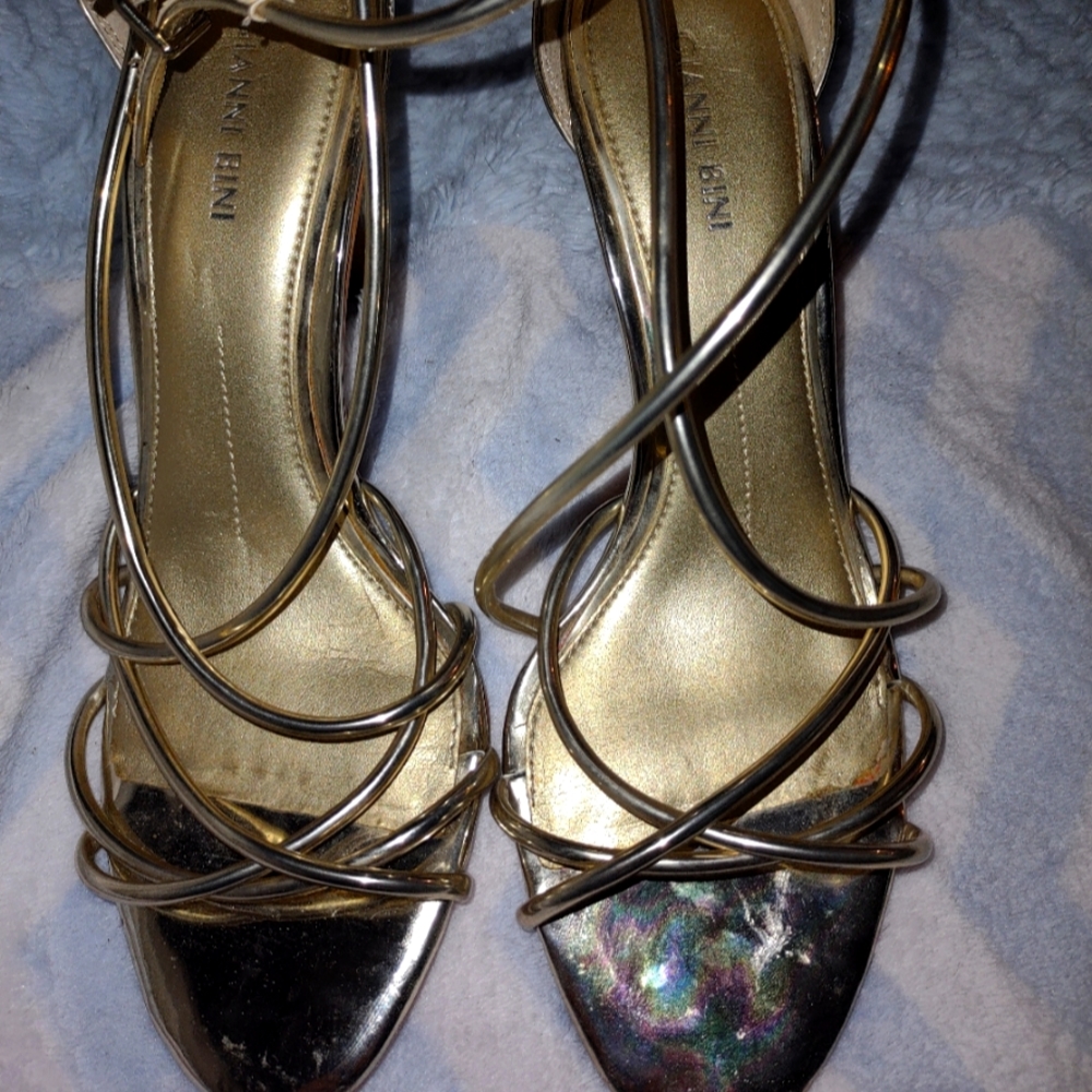 Gold strappy heels